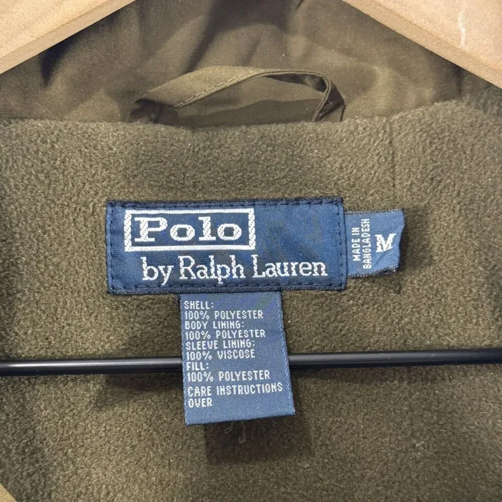 Polo Ralph Lauren Olive Green Fleece Lined Hooded Zip Jacket Mens Sz M Preppy